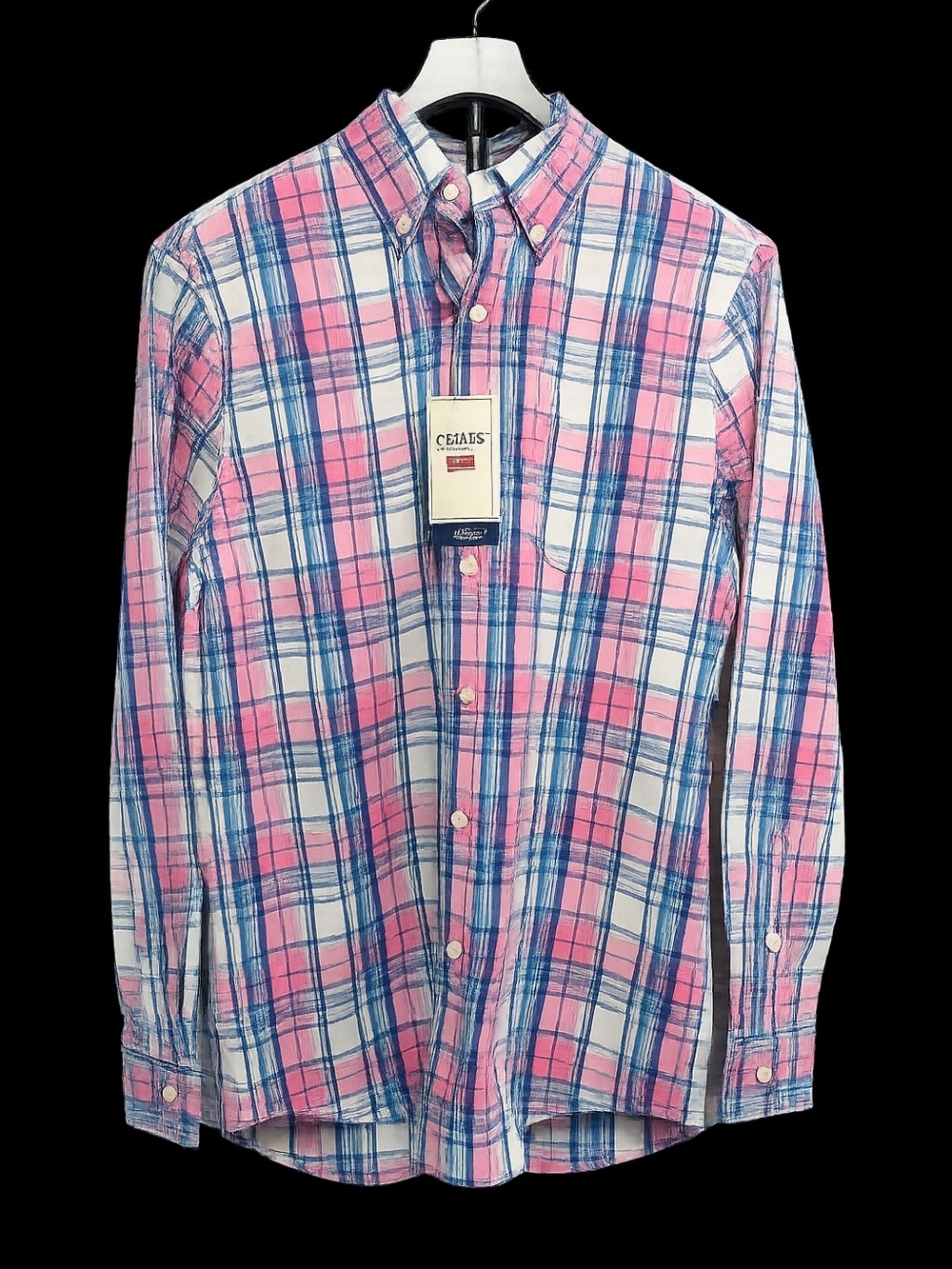 CHAPS Men's Pink & Blue Plaid Button-Down Shirt Stretch